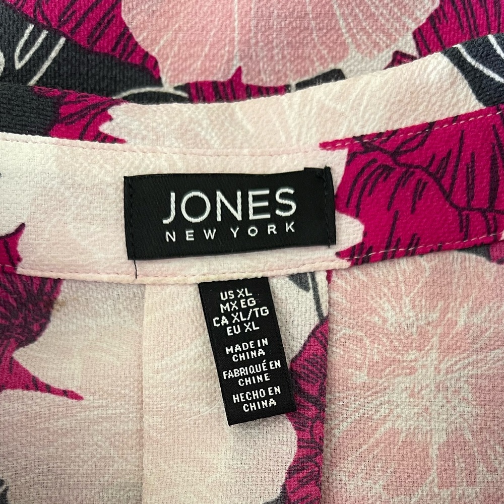 Jones New York Pink Hot Pink Black Floral Button Front Blouse Sz XL Pockets - Picture 13 of 16